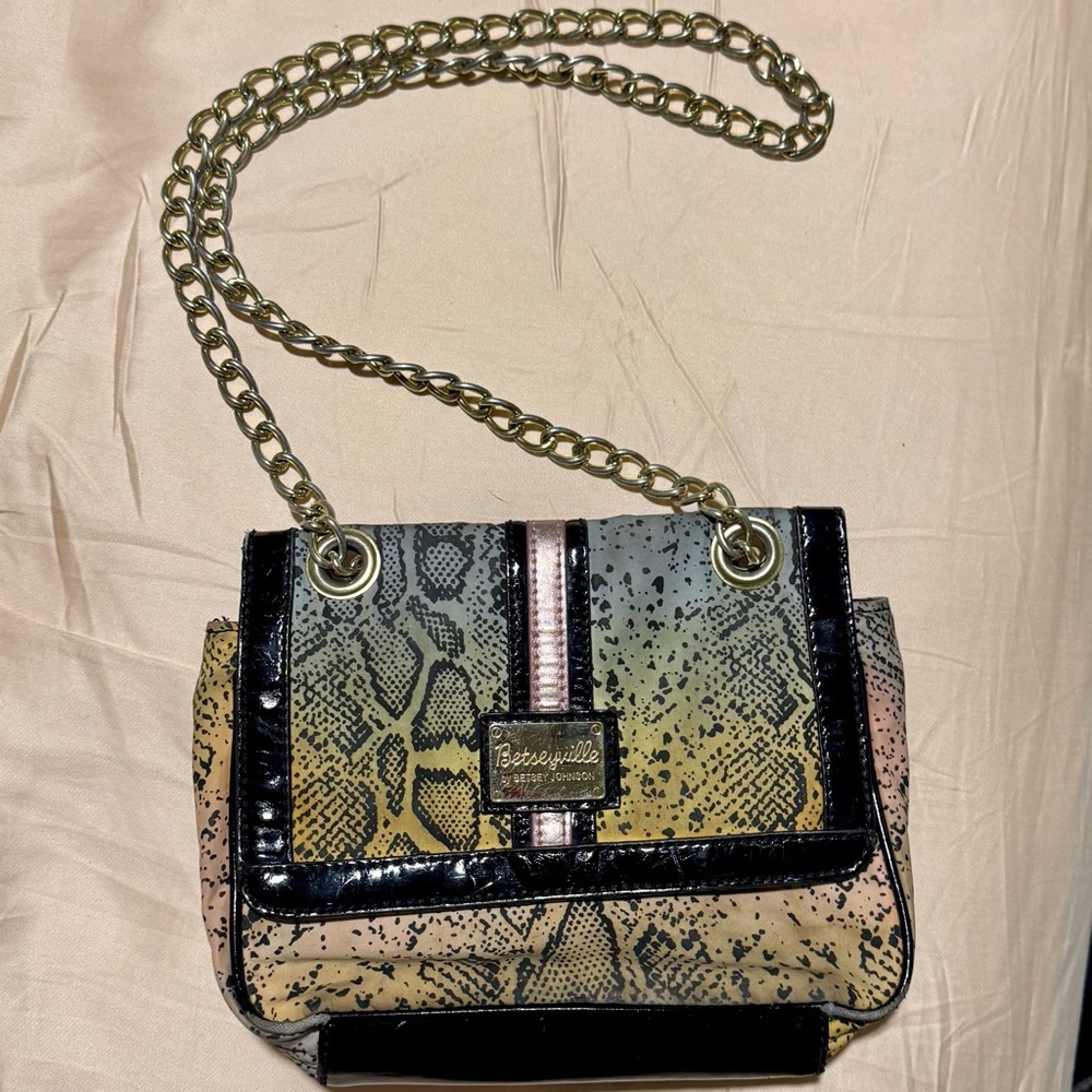 Vintage Y2K Betsey Johnson Snake Print Ombré Crossbody Bag with Chain Strap